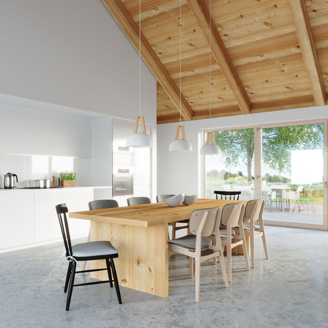 Pendant lamp CASCO white/natural wood - Diamond Work Sp. z o.o.