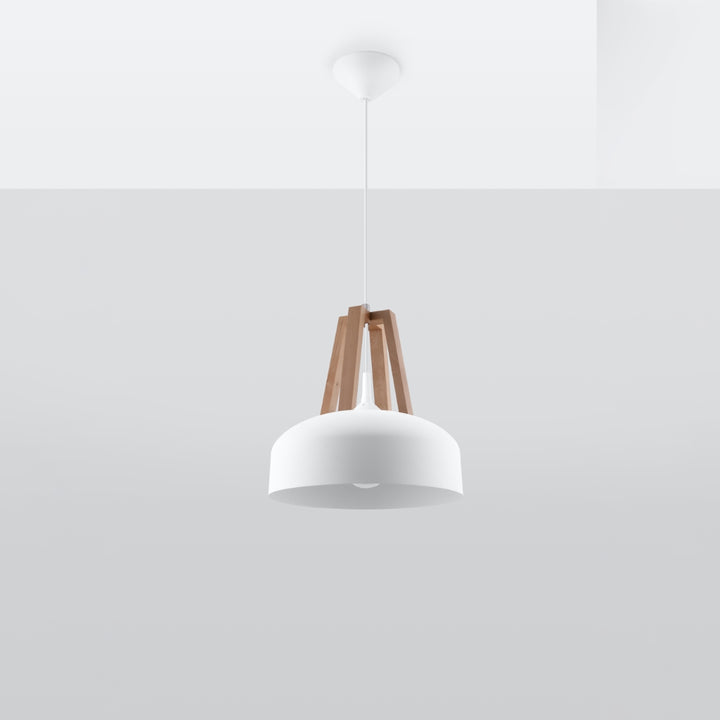 Pendant lamp CASCO white/natural wood - Diamond Work Sp. z o.o.