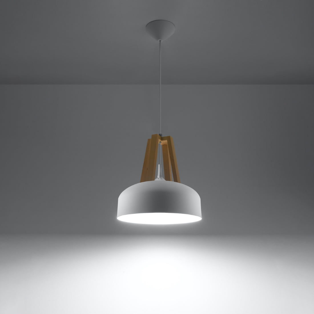 Pendant lamp CASCO white/natural wood - Diamond Work Sp. z o.o.