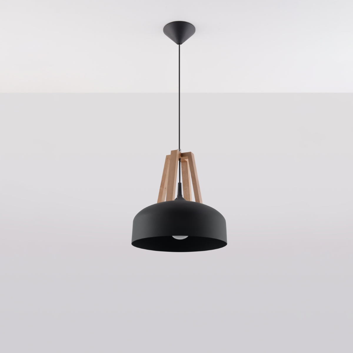 Pendant lamp CASCO black/natural wood - Diamond Work Sp. z o.o.