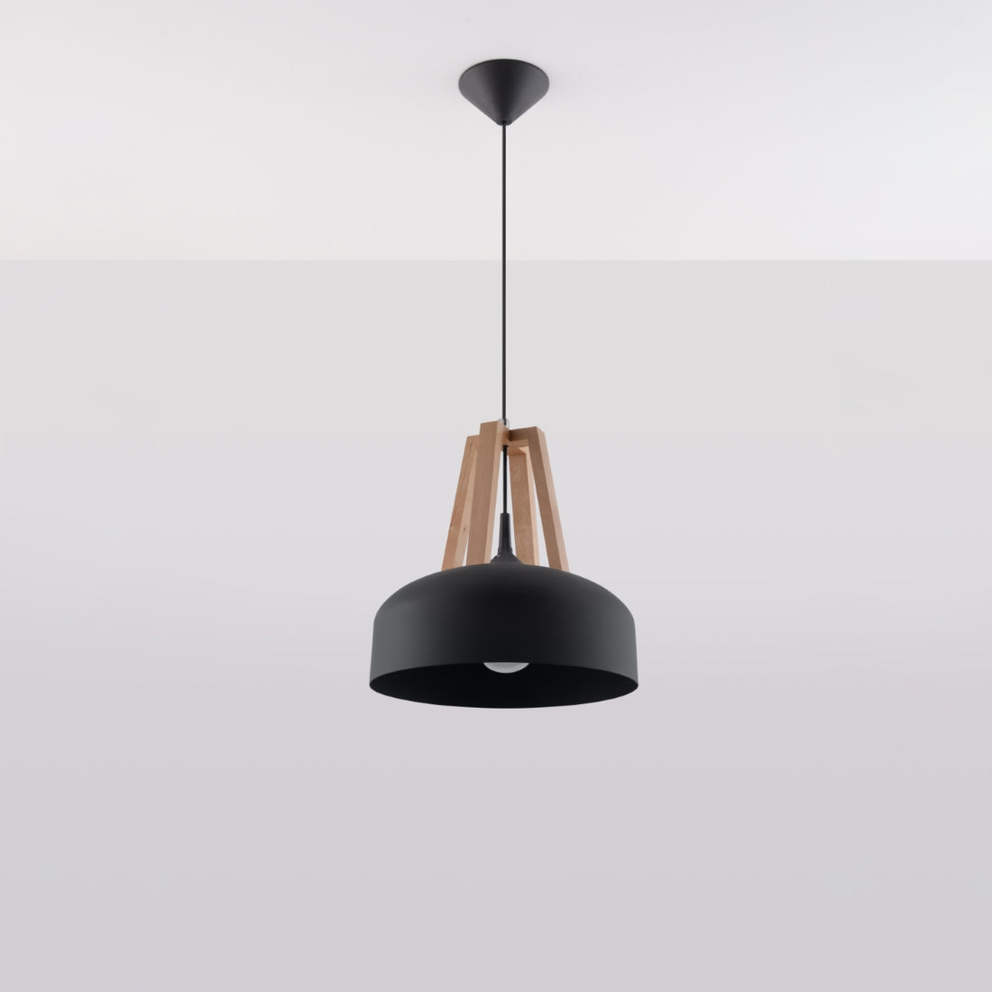 Pendant lamp CASCO black/natural wood - Diamond Work Sp. z o.o.