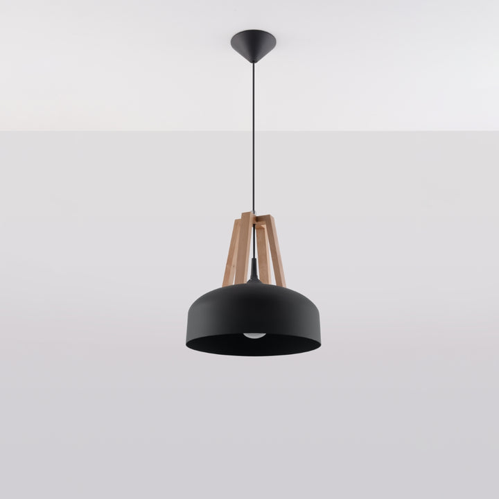 Pendant lamp CASCO black/natural wood - Diamond Work Sp. z o.o.