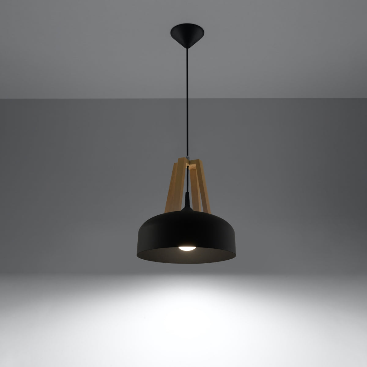 Pendant lamp CASCO black/natural wood - Diamond Work Sp. z o.o.