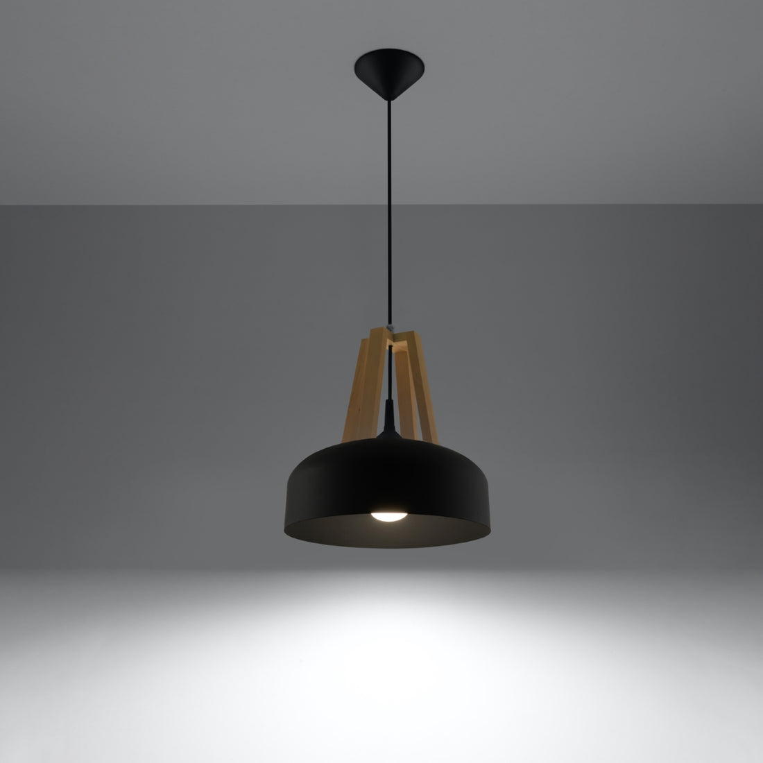 Pendant lamp CASCO black/natural wood - Diamond Work Sp. z o.o.