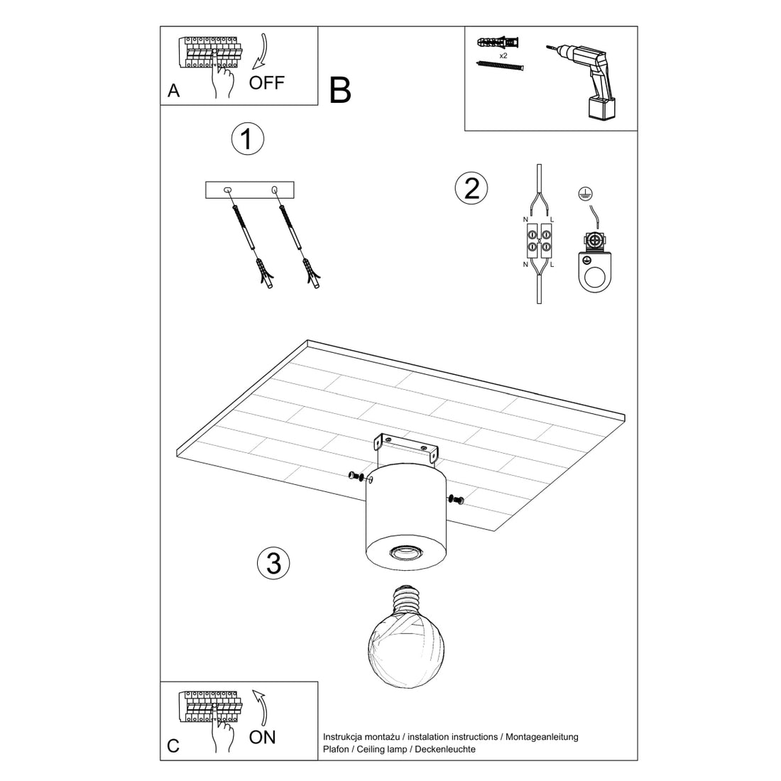 Ceiling lamp SALGADO natural wood