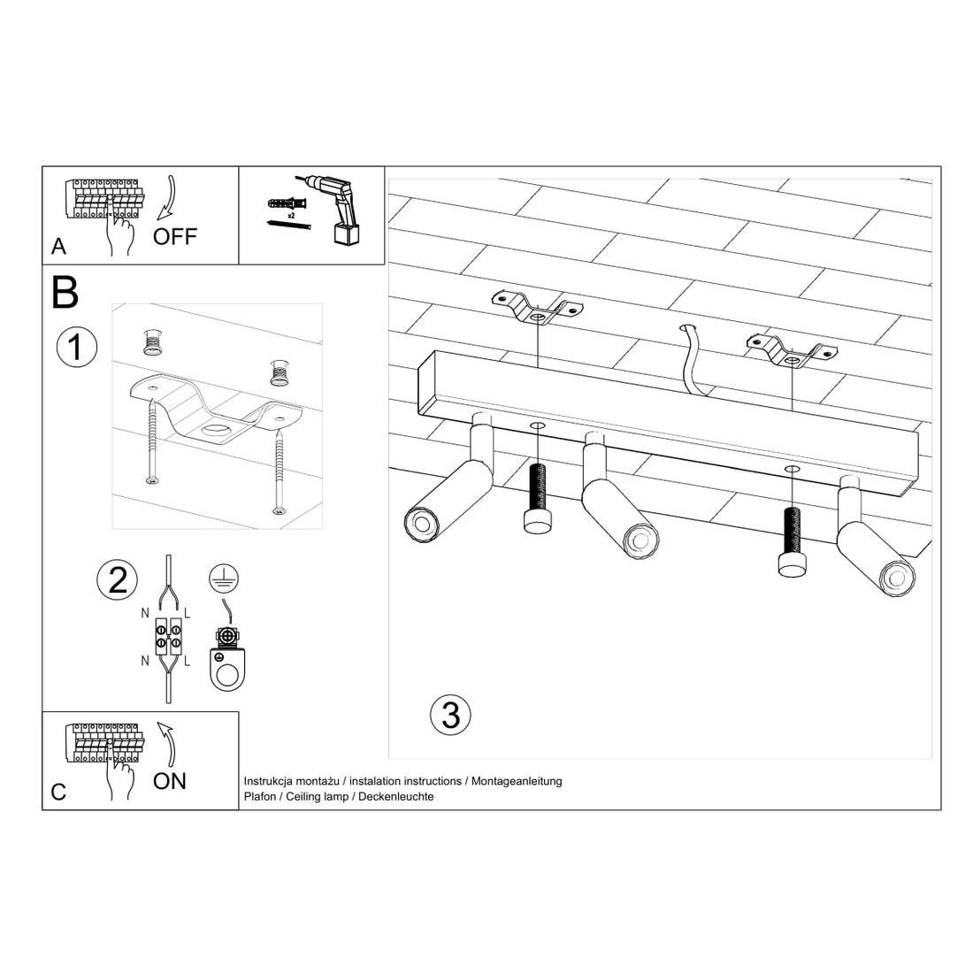 Lampa sufitowa EYETECH 3 czarna