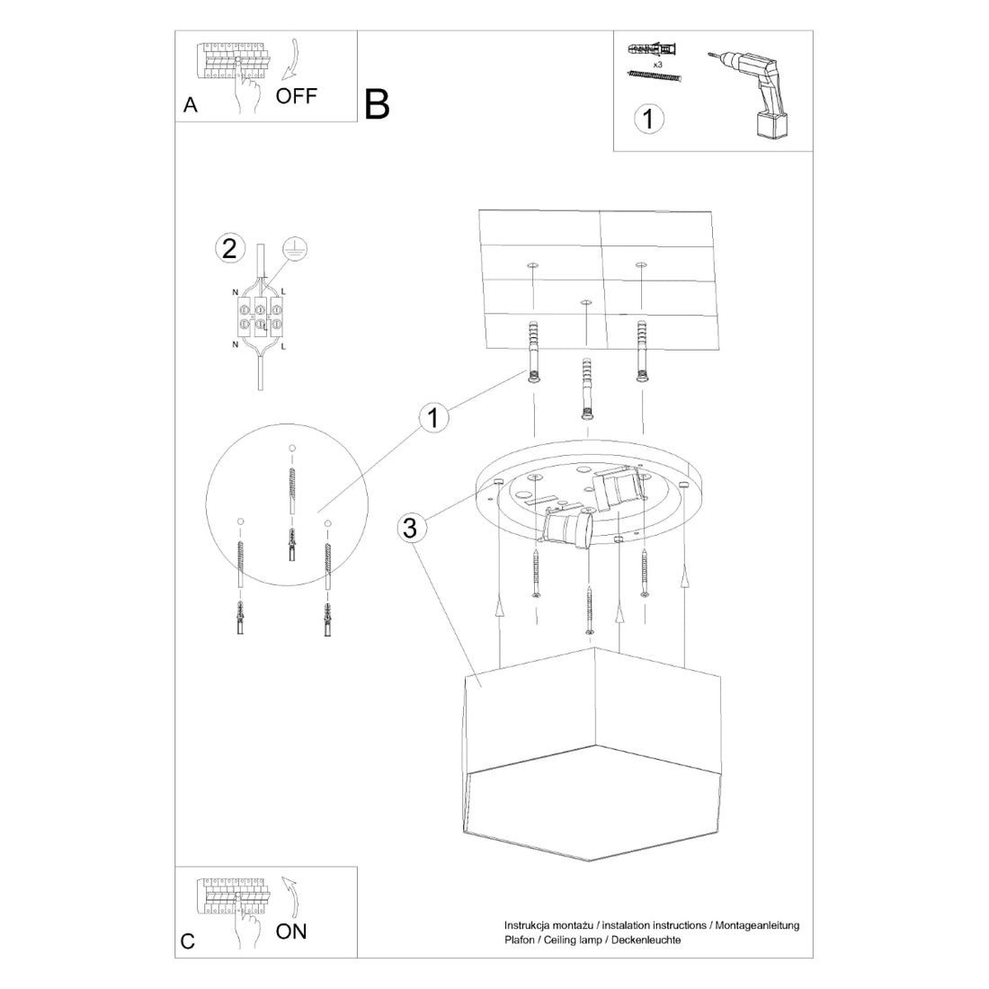 Lampa sufitowa SUNDE 13 czarna