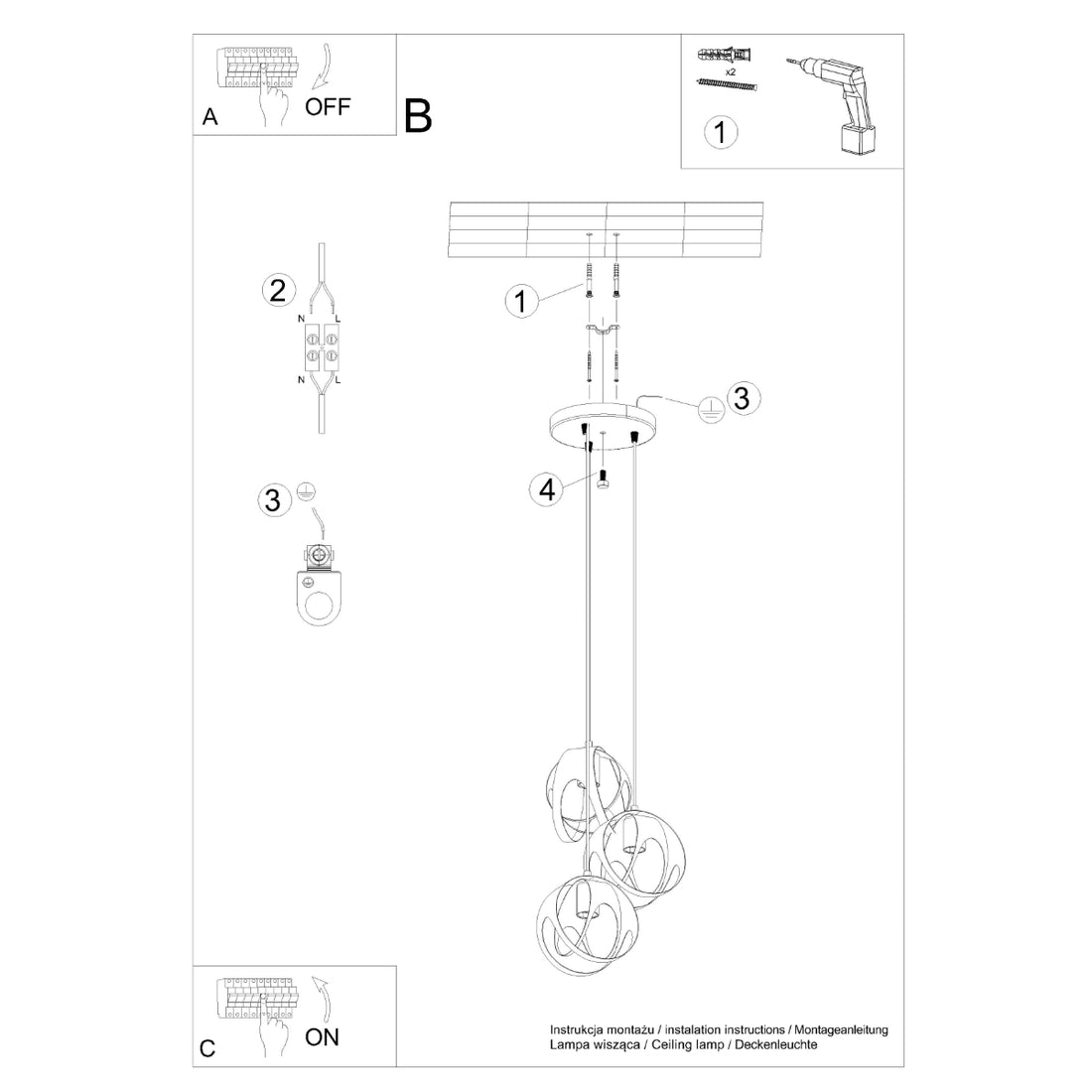 Pendant lamp TULOS 3P black