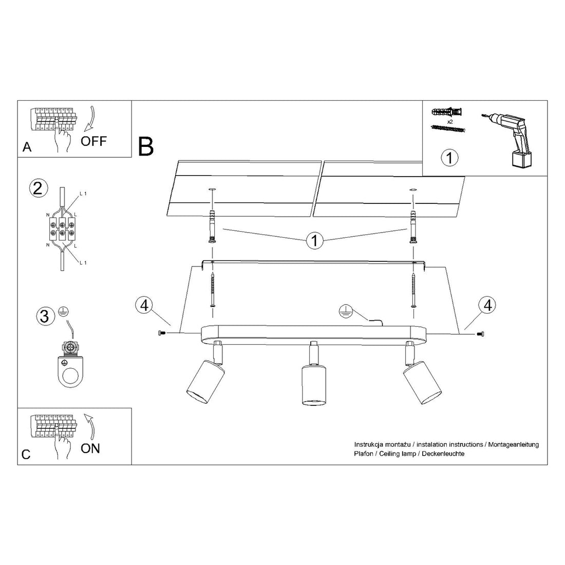 Ceiling lamp FORNES 3 black