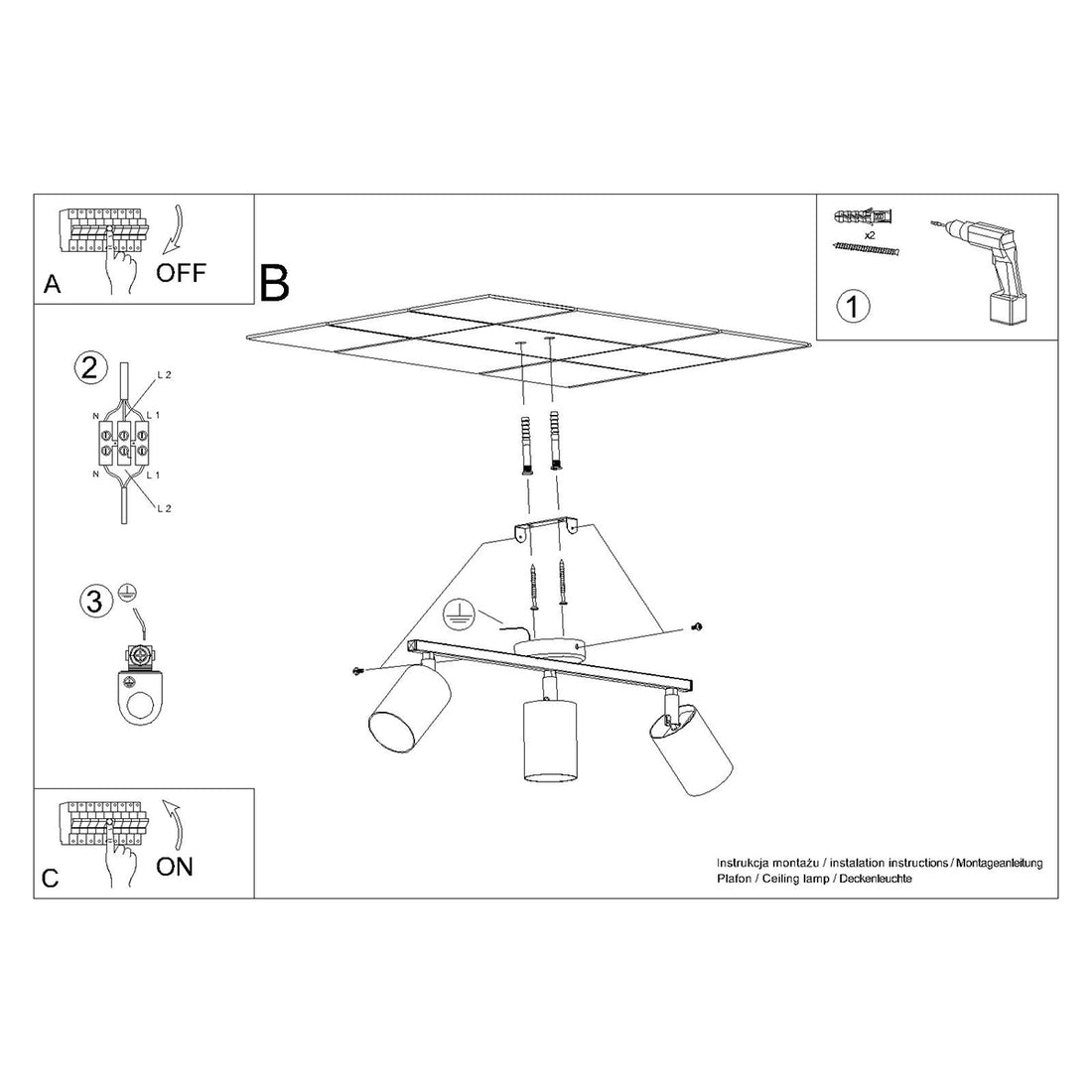 Ceiling lamp LEMMI 3 black