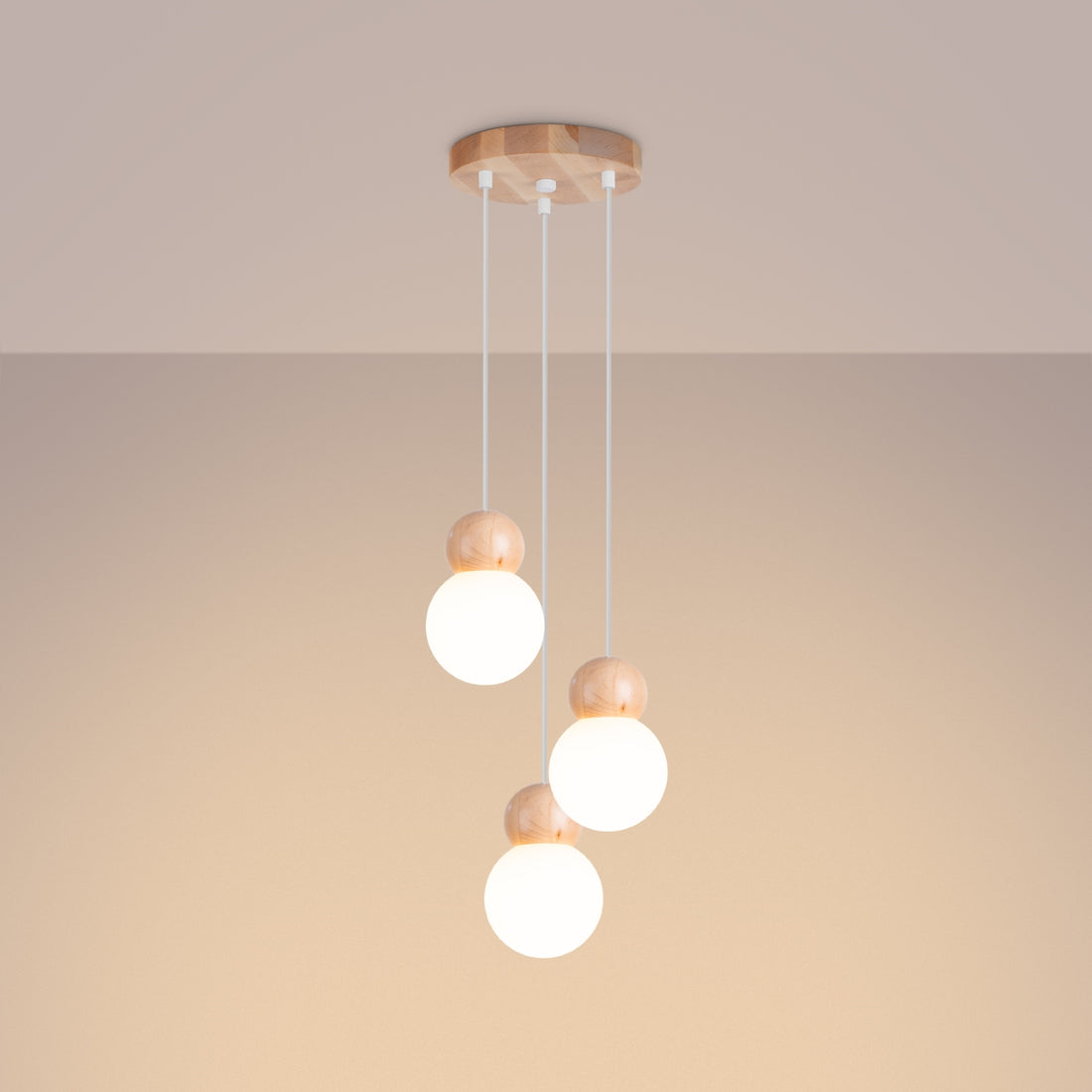 Pendant lamp PEKKA 3P white/natural wood