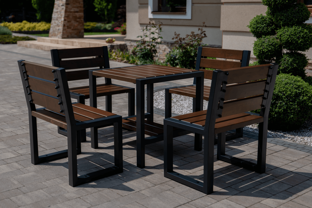 Modern Outdoor Dining Set 1x square table 4x chairs with a backrest - Diamond Work Sp. z o.o.