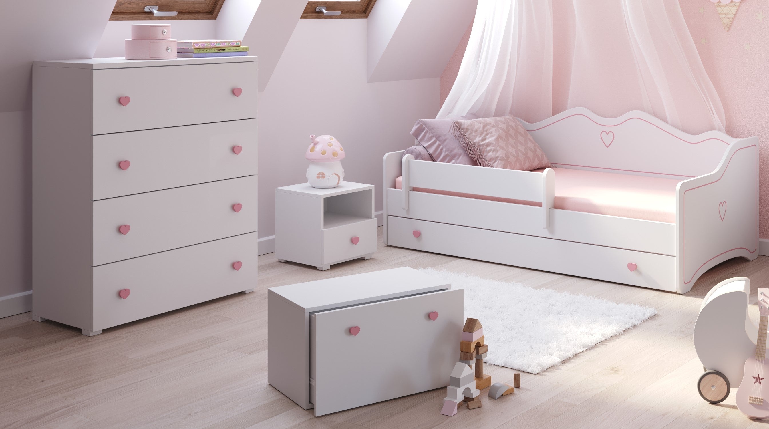 Inga toy chest - handle pink