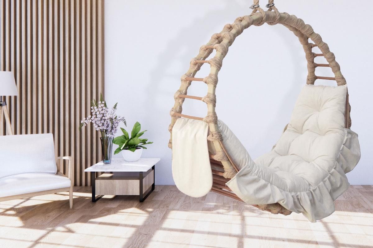 Rattan Hanging Ring Chair – Wicker Egg Design with Cushions – For Garden, Balcony & Indoor Use - Diamond Work Sp. z o.o.