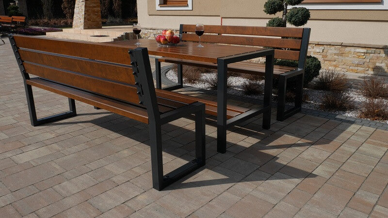 Contemporary Outdoor Dining Set 1x table 2x modern benches with a backrest without armrests - Diamond Work Sp. z o.o.