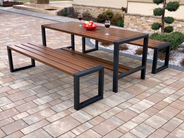 Contemporary Outdoor Dining Ensemble 1x table 2x benches with a backrest and armrests - Diamond Work Sp. z o.o.