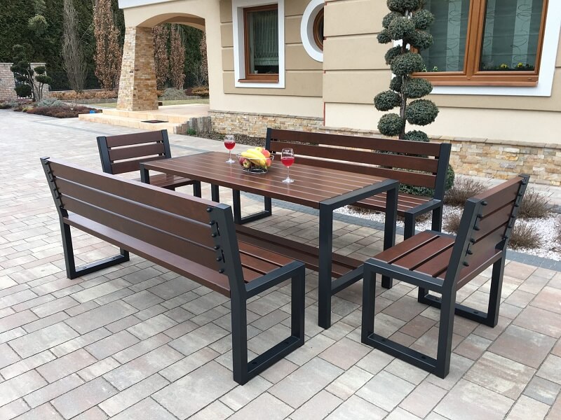 Western garden furniture - 1x table 2x benches with backrests 2x chairs with backrests