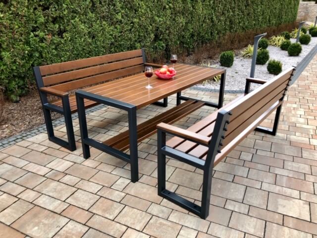 Contemporary Comfort Garden Set 1x table 2x benches with a backrest and armrests - Diamond Work Sp. z o.o.