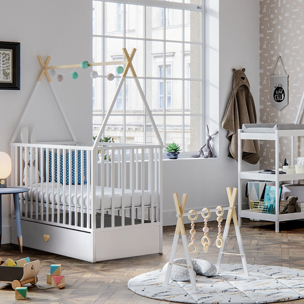 Baby Crib with Drawer & Wheels Tipi-Inspired Design - Diamond Work Sp. z o.o.