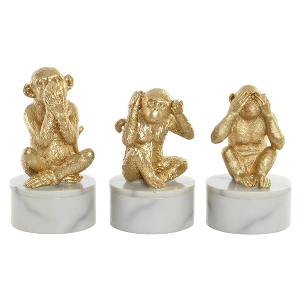 Dekoracyjna figurka DKD Home Decor Białe złote tropikalne małpy