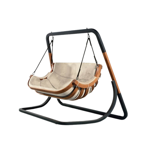 Hanging double garden chair with rack