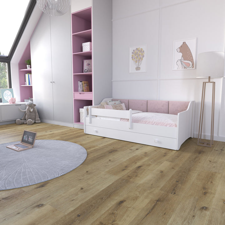 Łóżko pojedyncze Erik 160x80 białe - panel różowy