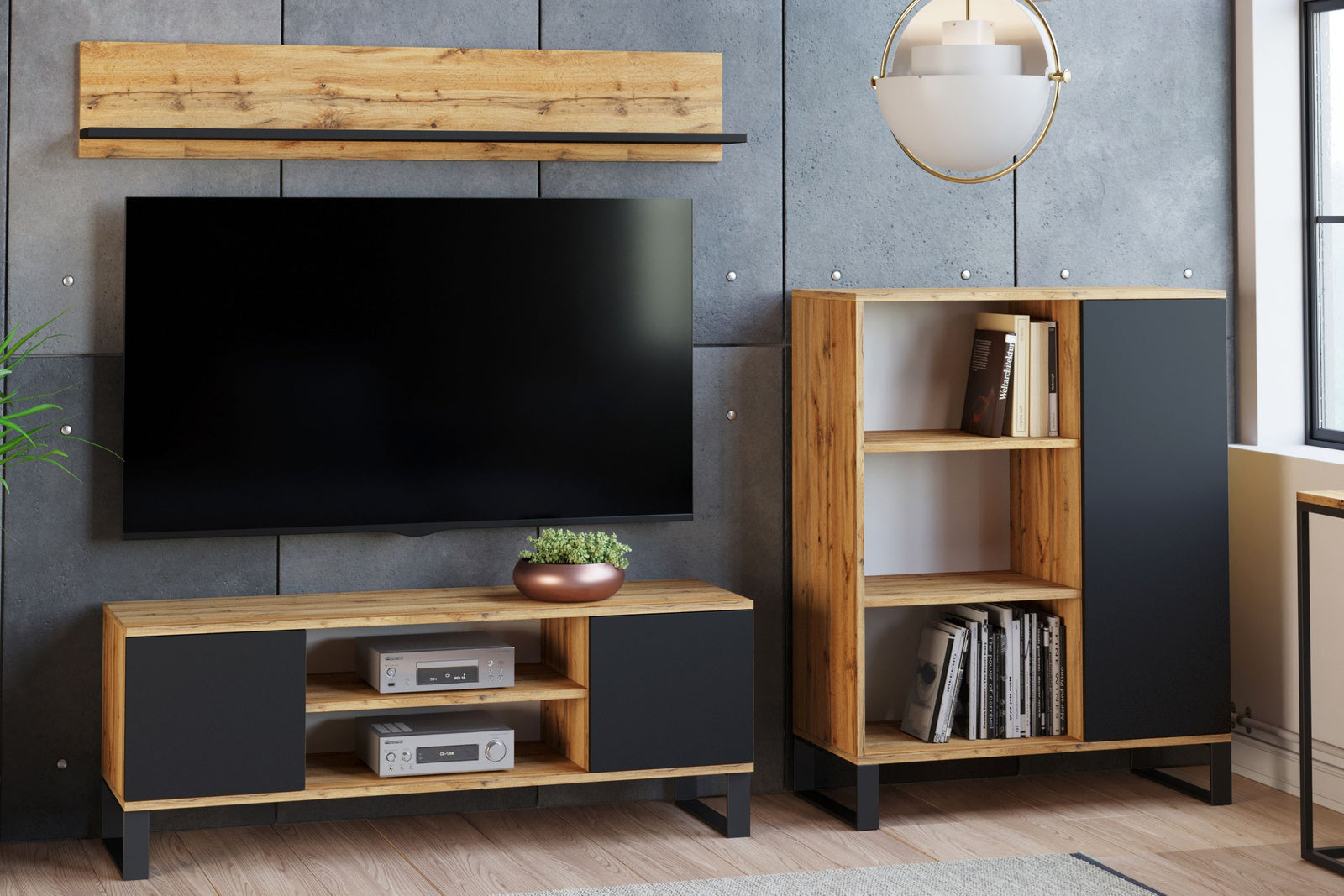 Focus RTV cabinet 135 cm - loft oak craft/black