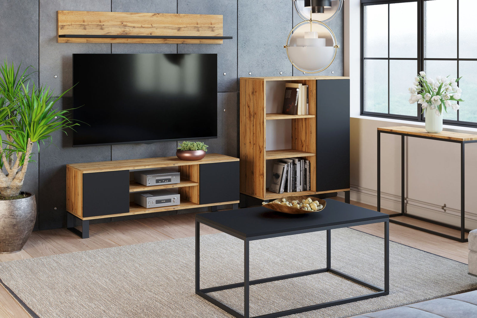 Focus RTV cabinet 135 cm - loft oak craft/black