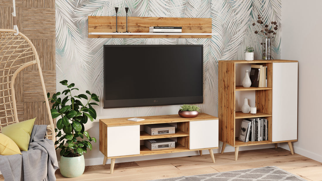 Focus RTV cabinet 135 cm oak gold Craft - white