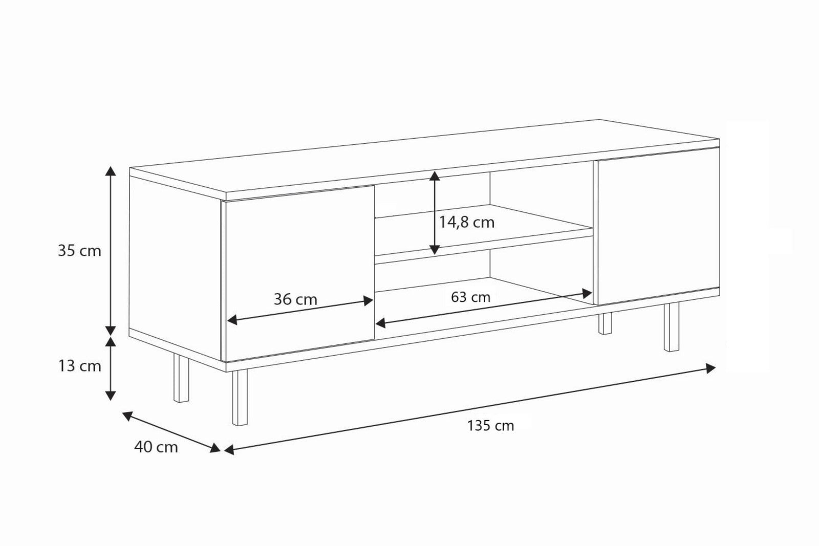 Focus cashmere RTV cabinet 135 cm - gold legs