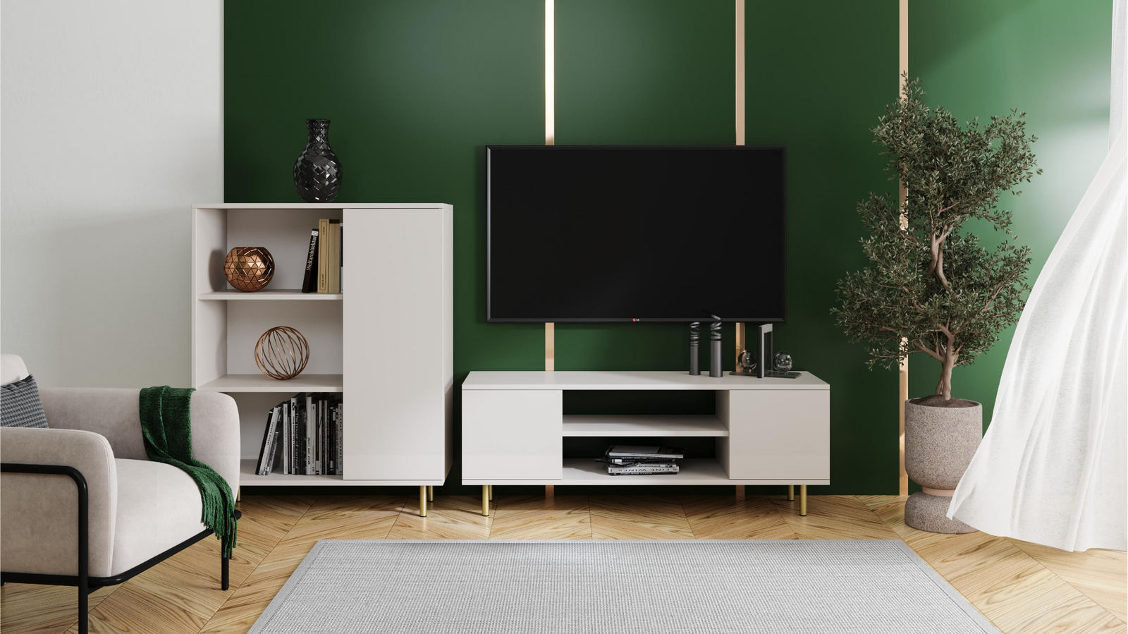 Focus cashmere RTV cabinet 135 cm - gold legs