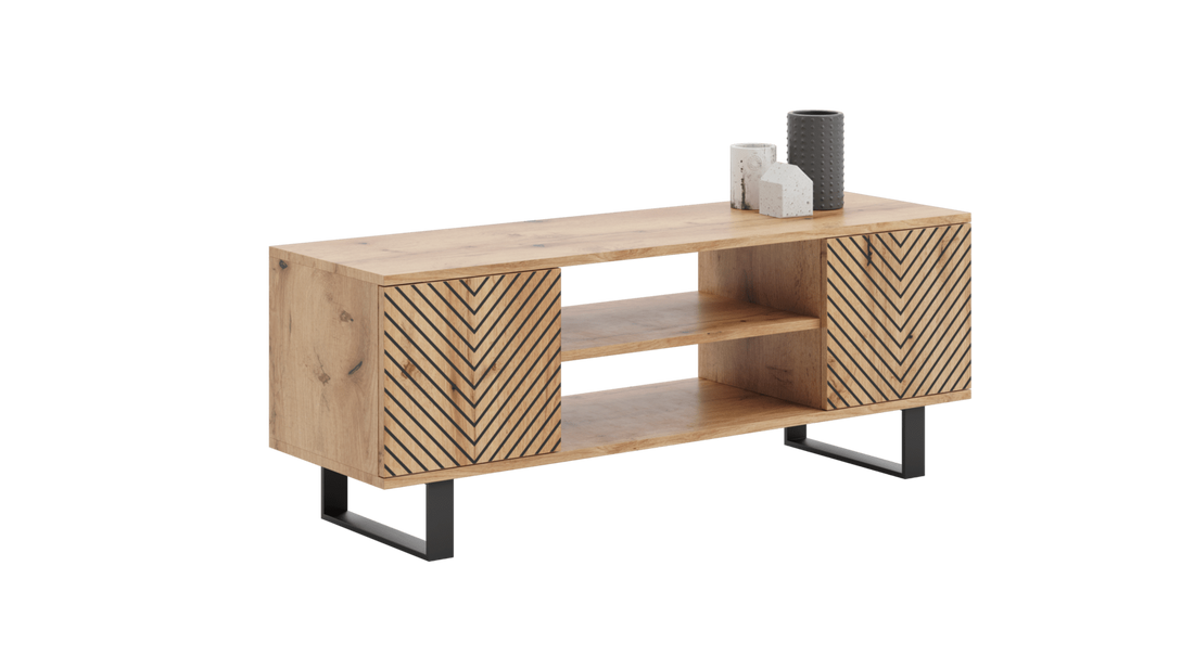 Focus loft RTV cabinet 135 cm - herringbone decor - oak craft