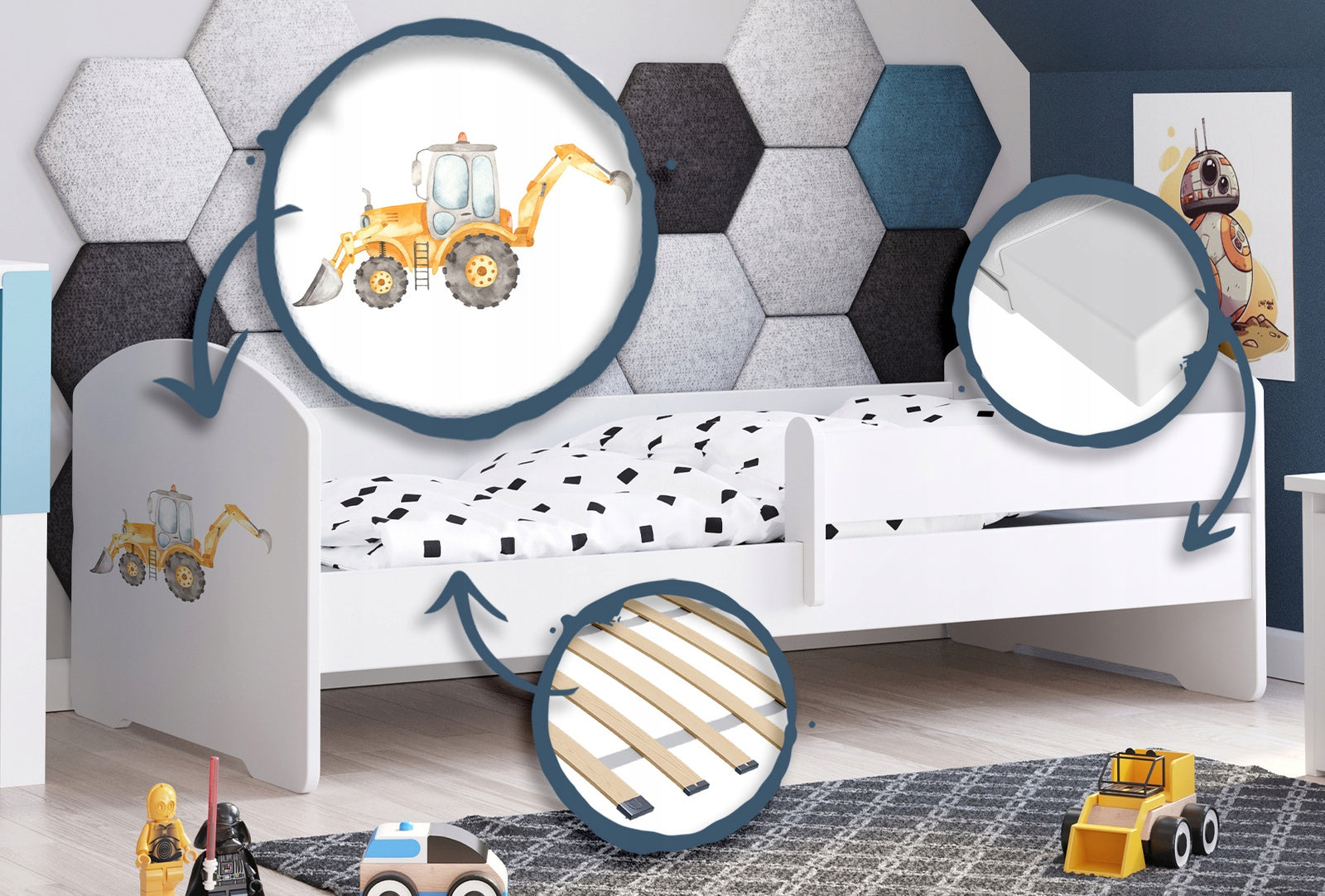 LUK children's bed 140x70 with railing - Excavator