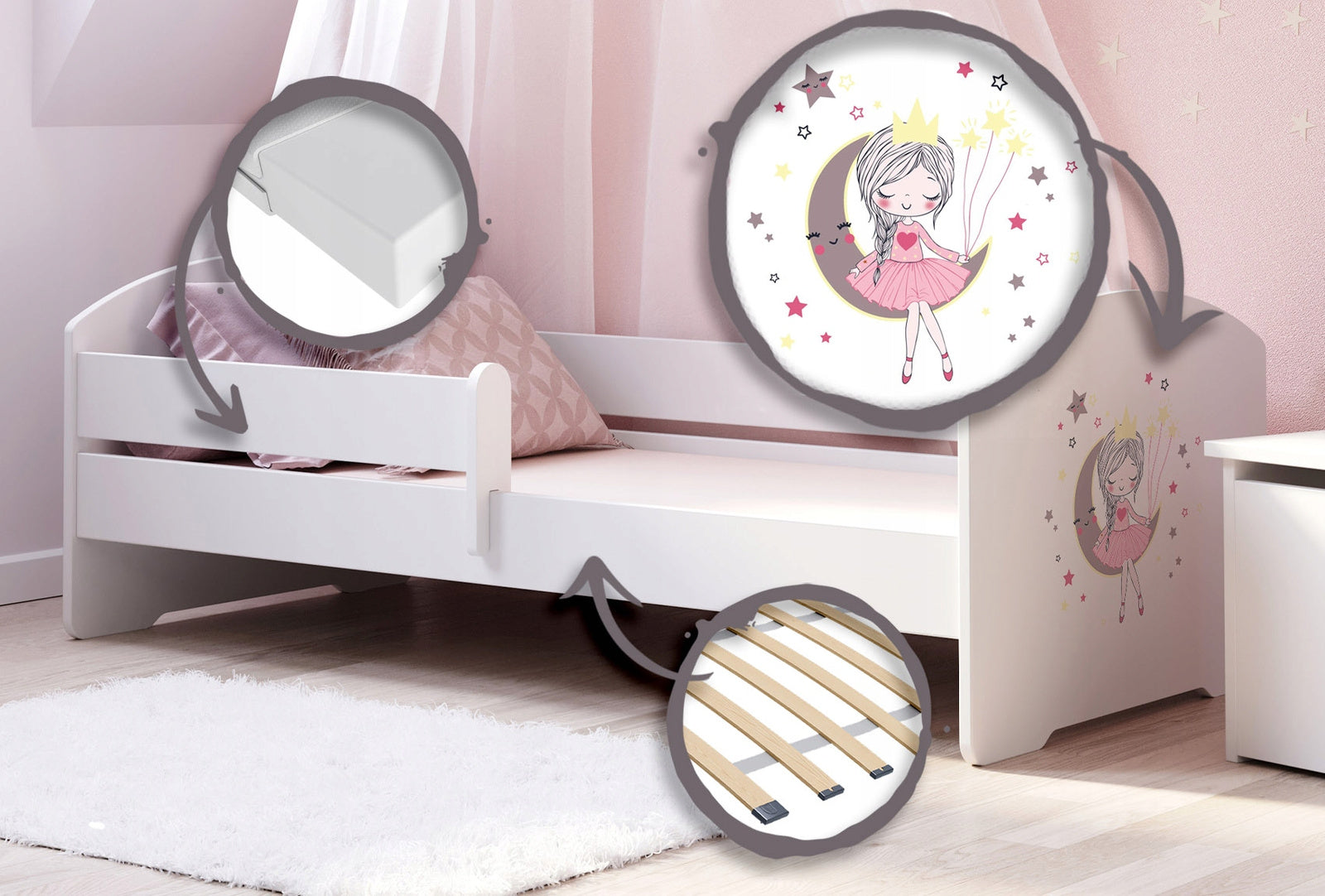 LUK children's bed 140x70 with railings - Sleeping princess