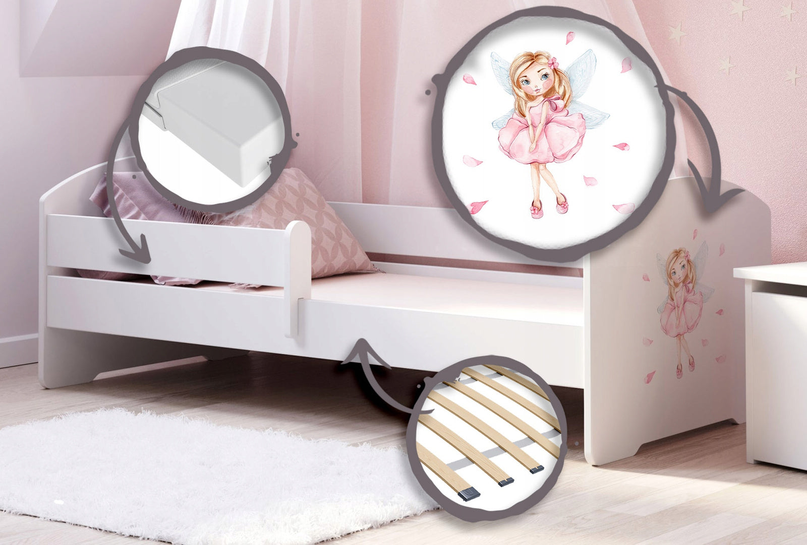 LUK children's bed 160x80 with railing - Girl with wings