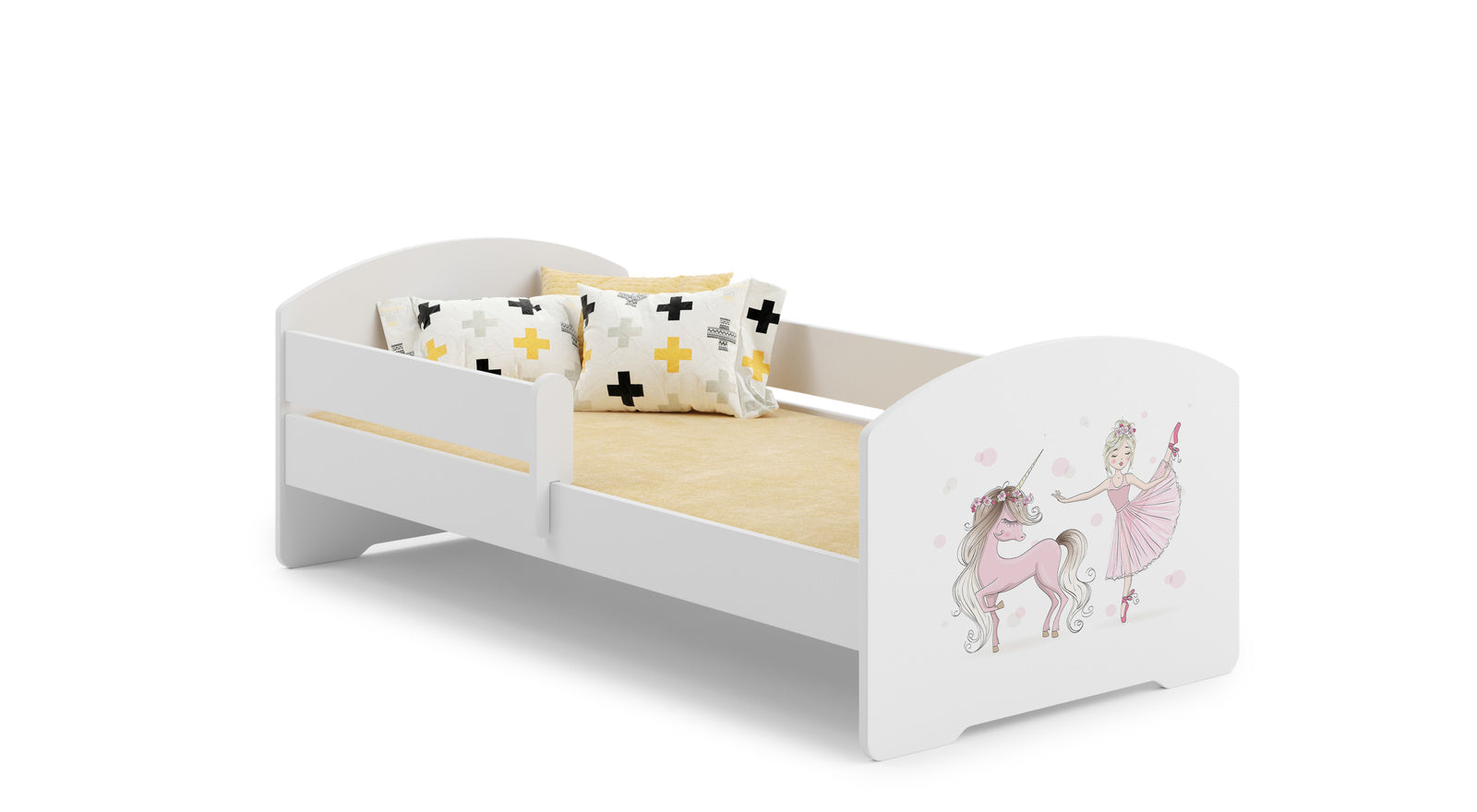 LUK children's bed 160x60 with railing - Girl with unicorn