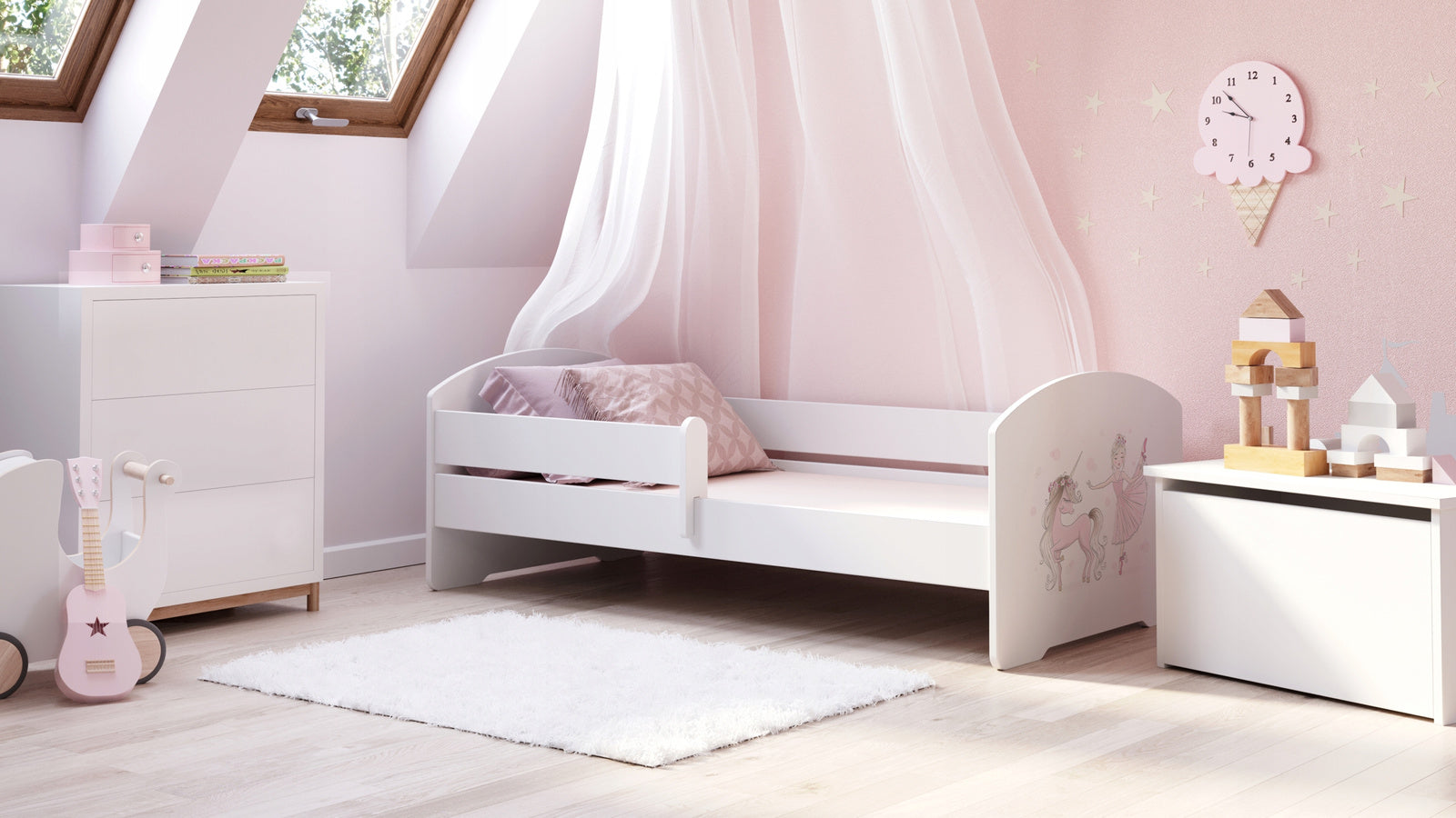 LUK children's bed 160x60 with railing - Girl with unicorn