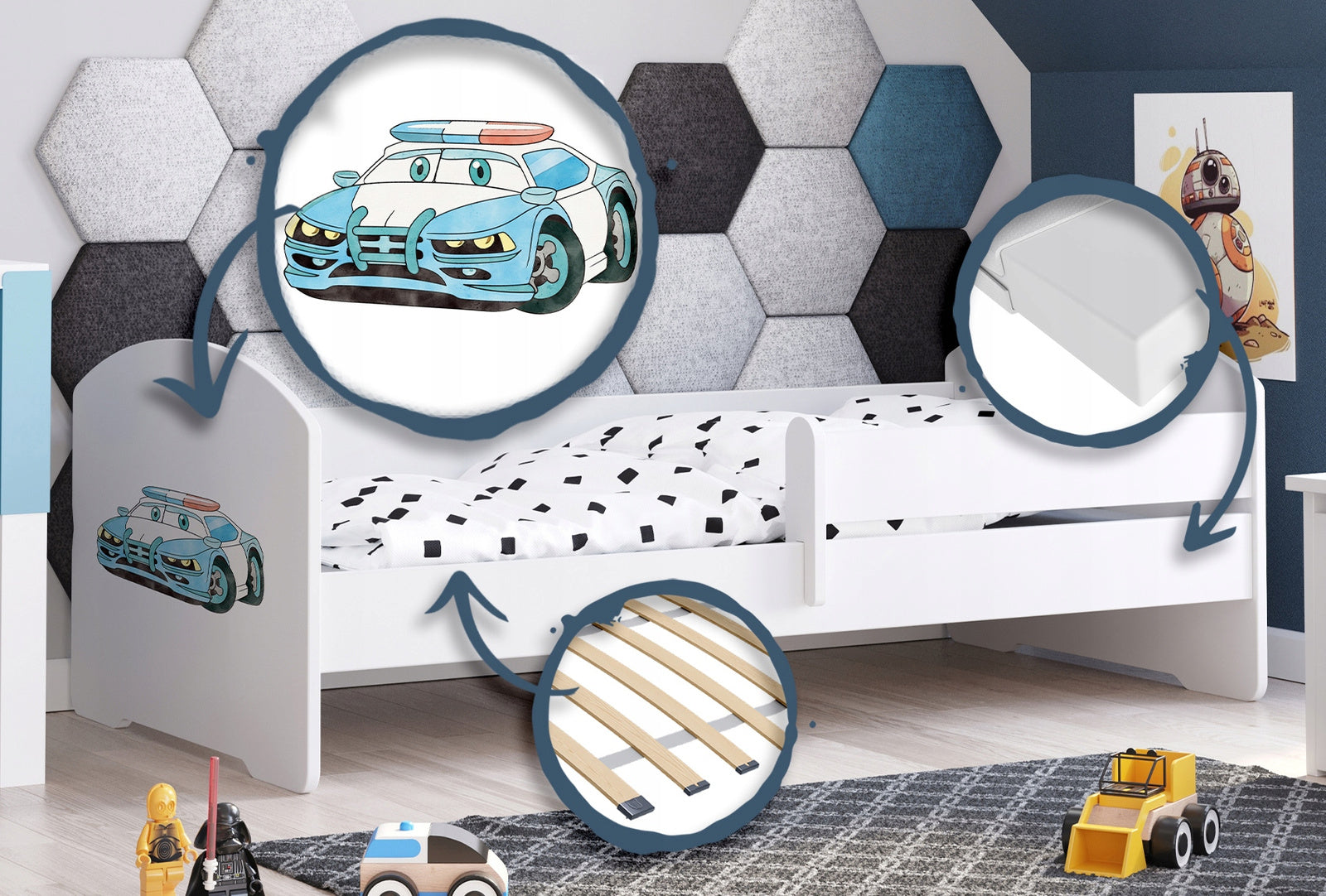 LUK children's bed 160x80 with railing - Police