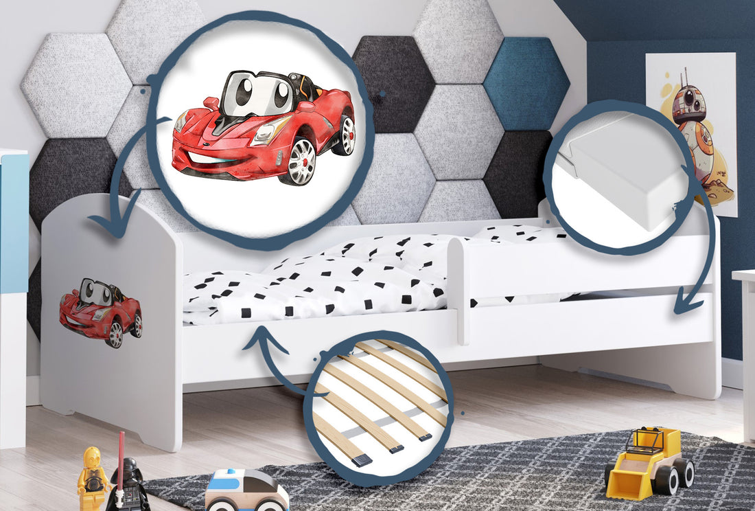 Children's bed Luk 160x80 with railing - Racing car