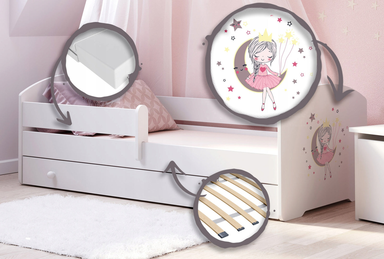 Children's bed 140x70 with drawer - Sleeping princess