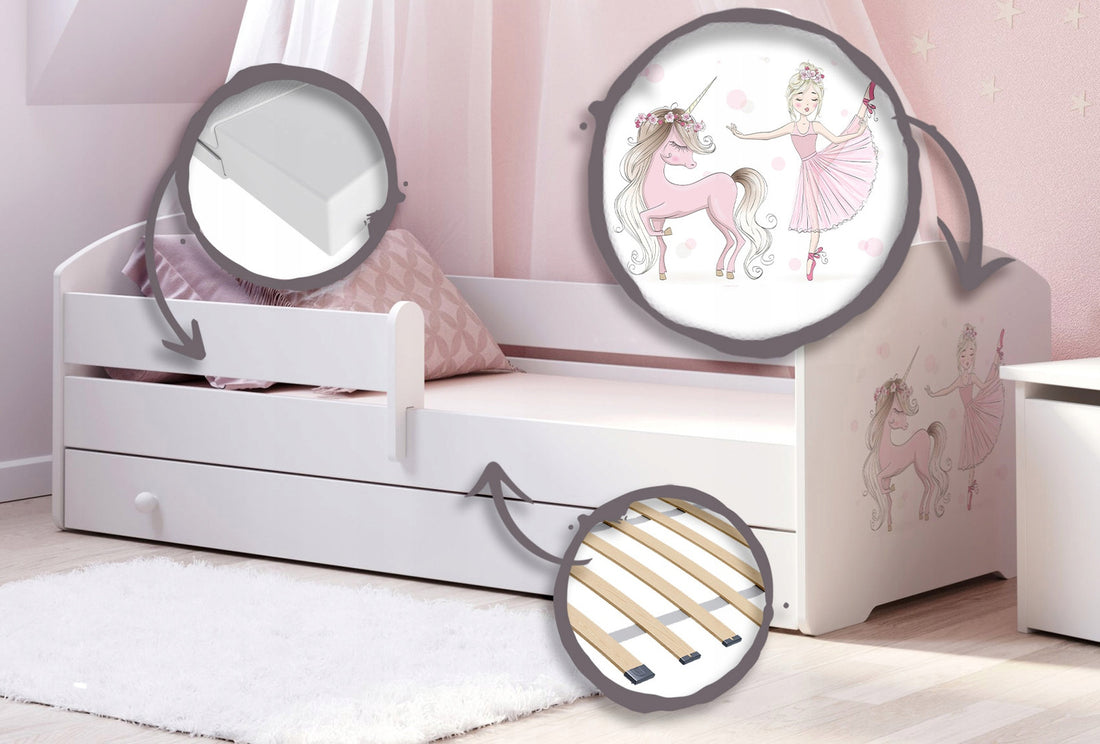 Kinderbett Luk 160x80 mit Schublade - Mädchen mit Einhorn