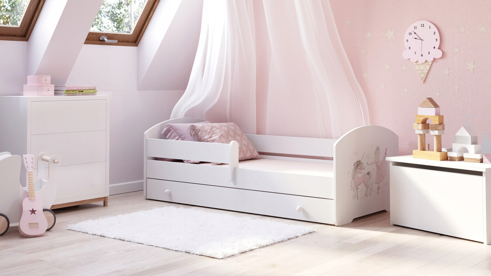 Children's bed Luk 160x80 with drawer - Girl with unicorn