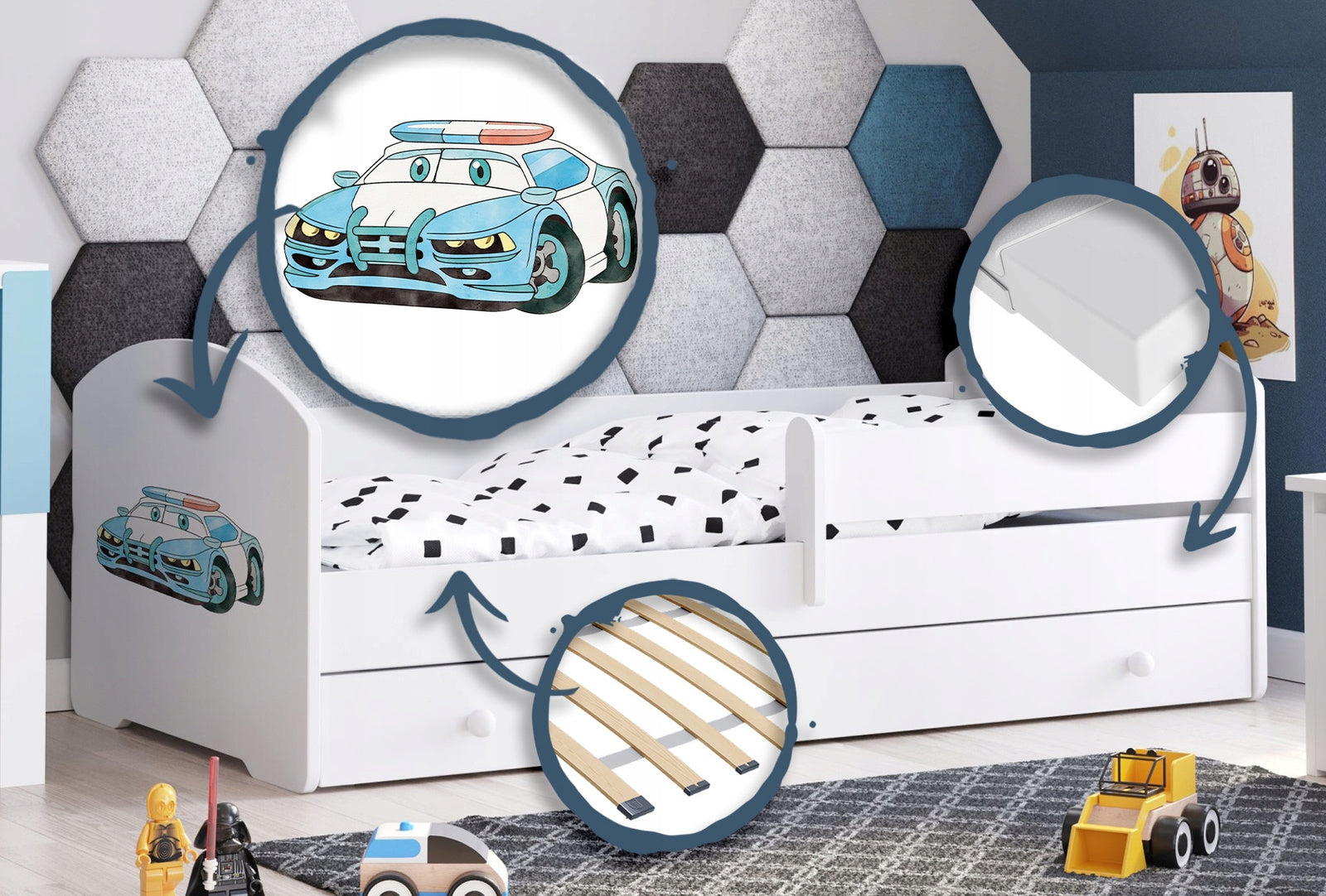 Luk 160x80 children's bed with drawer - Police