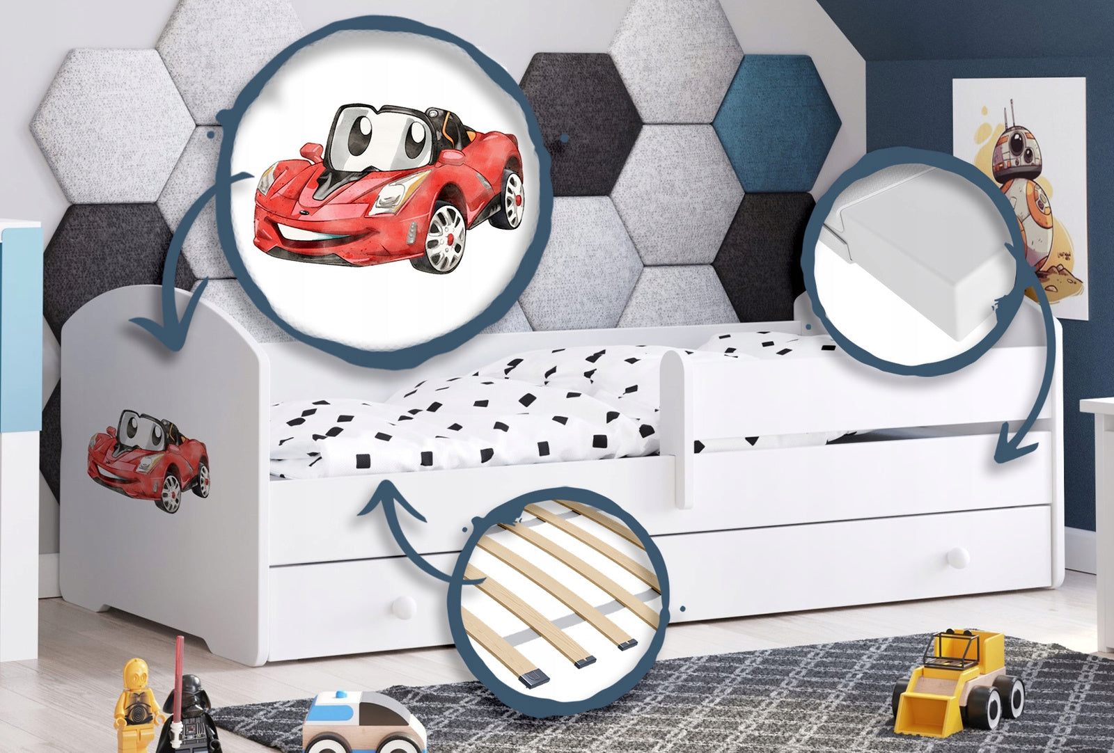 Children's bed Luk 160x80 with drawer - Racing car
