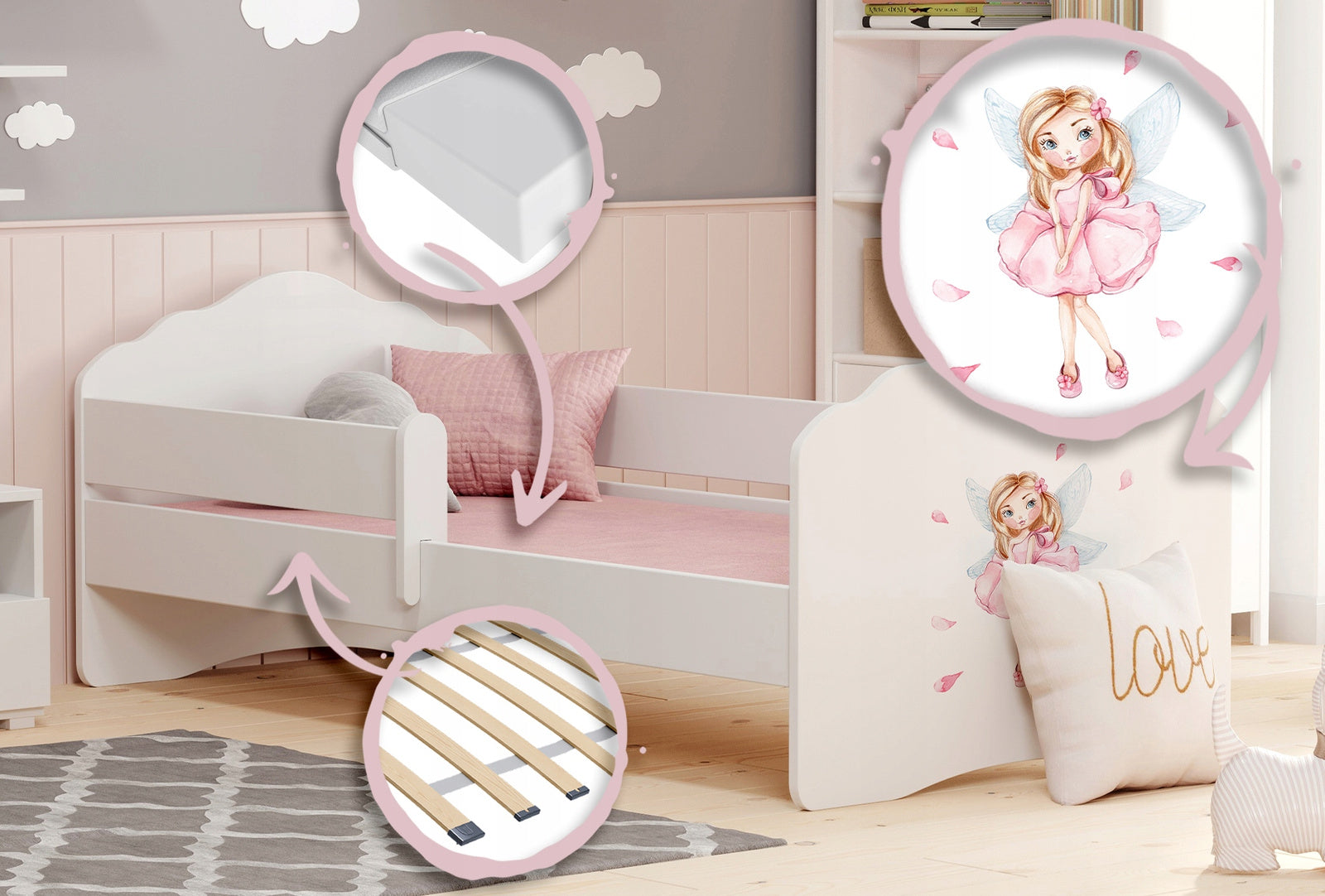 FALA children's bed 140x70 with railing - Girl with wings