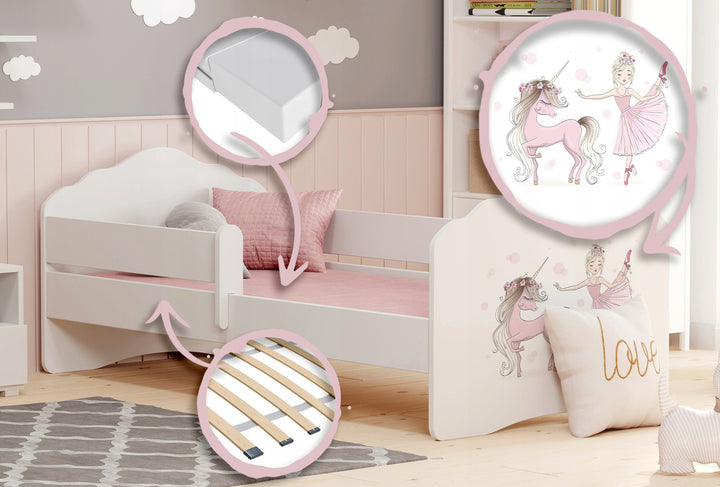 FALA children's bed 160x80 with railing - Girl with unicorn