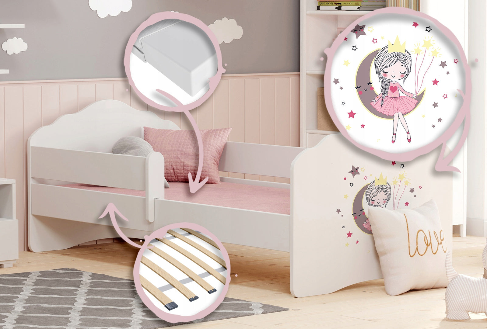 FALA 160x80 children's bed with railing - Sleeping princess