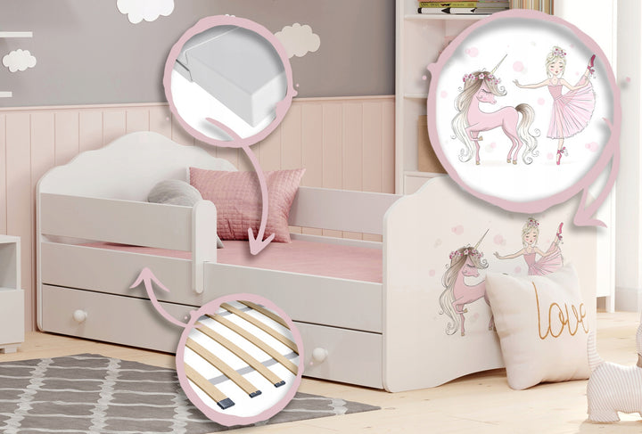 FALA children's bed 160x80 drawer - Girl with unicorn