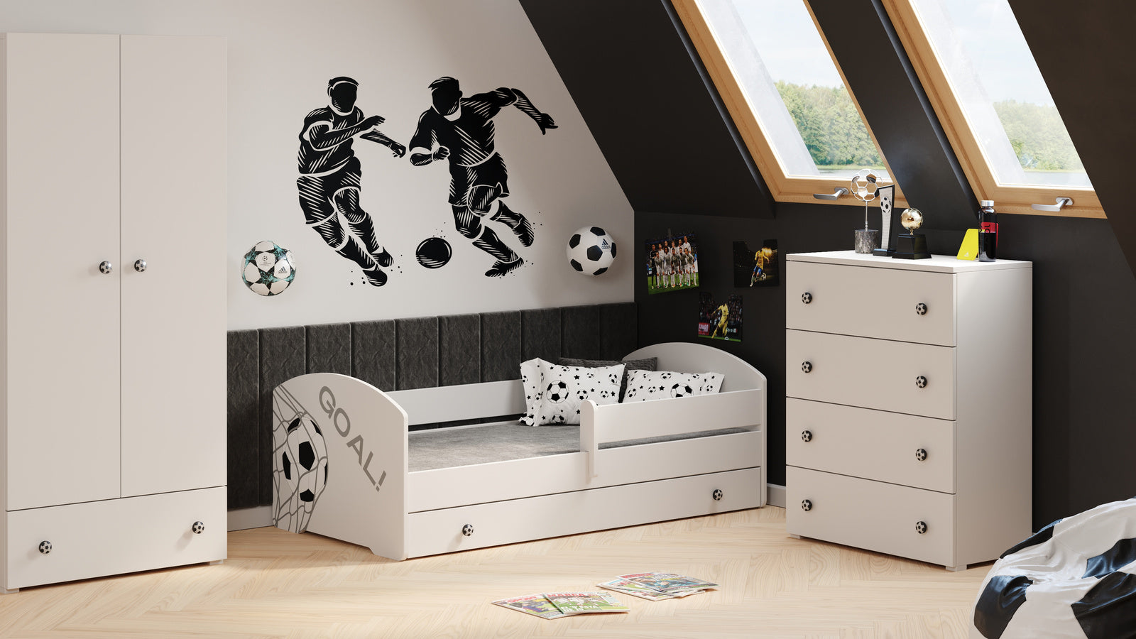 Children's bed 140x70 white with drawer football