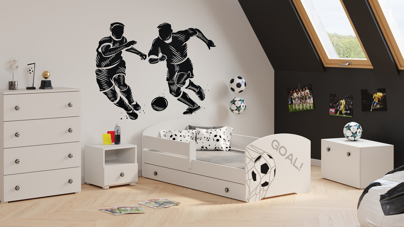 Children's bed 140x70 white with drawer football